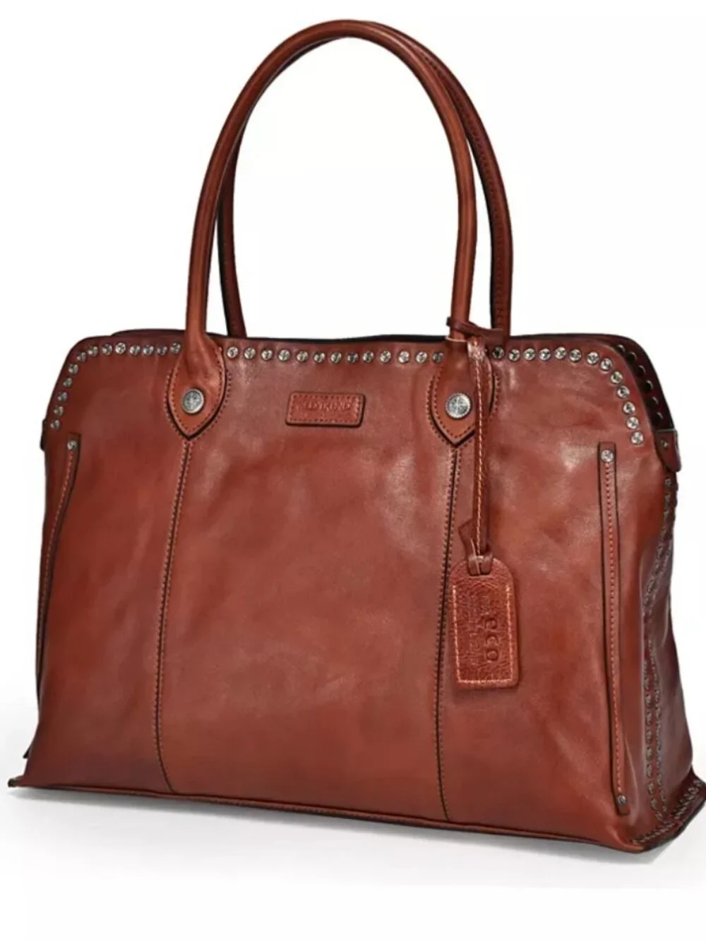 NWT OLD TREND COGNAC LEATHER SOULD STUD SATCHEL